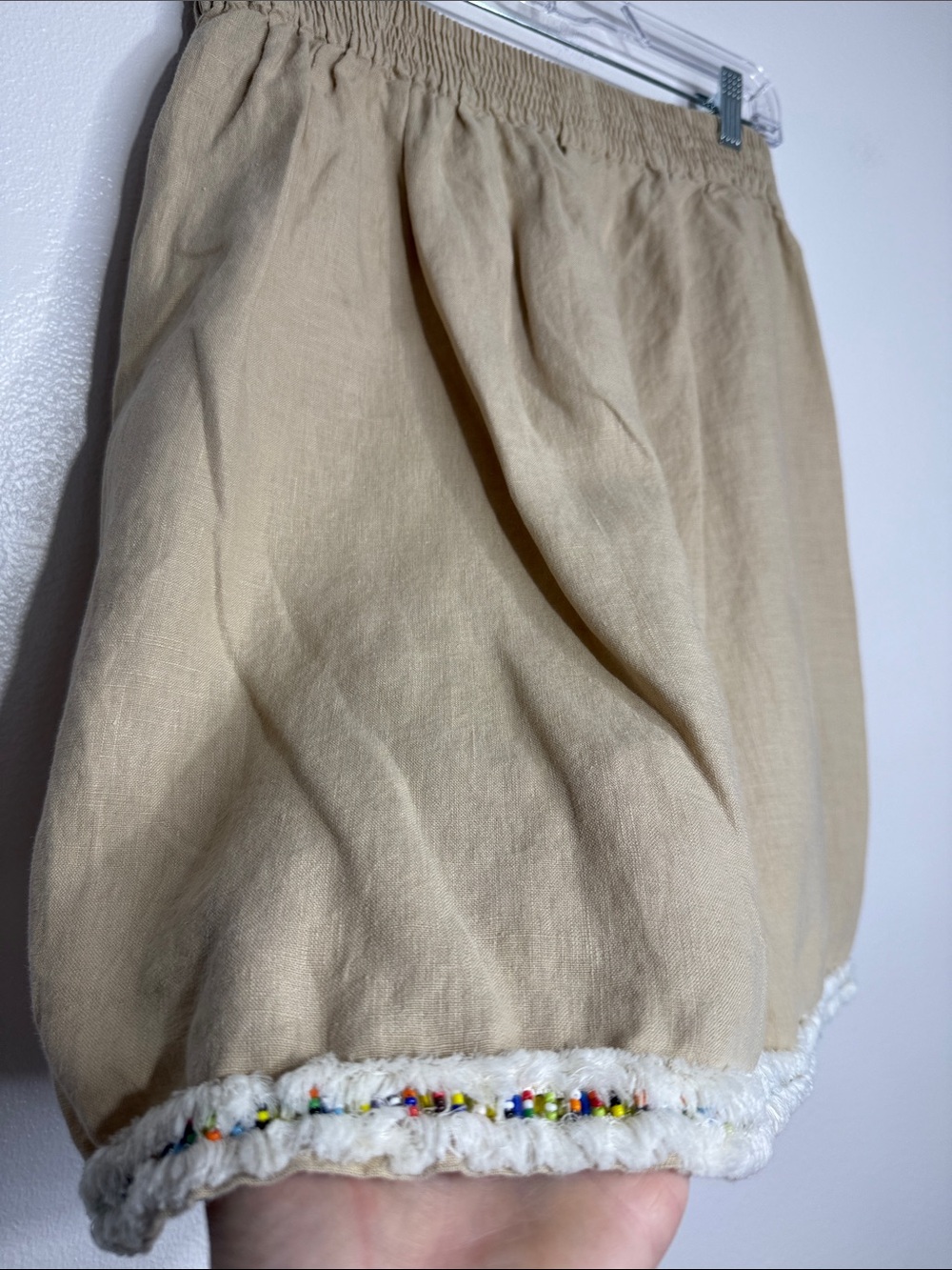 0039 Italy Tan Beaded Linen Skirt, Large